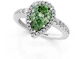 White gold Fancy Green Pear Cut Diamond Halo Engagement Ring with Pavé Band and Prong Setting_40
