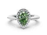 White gold Fancy Green Pear  Cut Diamond Halo Engagement Ring with Split Shank and Four-Prong Setting_90
