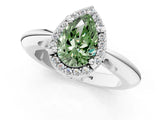 White gold Fancy Green Pear  Cut Diamond Halo Engagement Ring with Split Shank and Four-Prong Setting_91