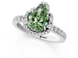 White gold Fancy Green Pear Cut Diamond Halo Pave Band with Four-Prong Setting_4