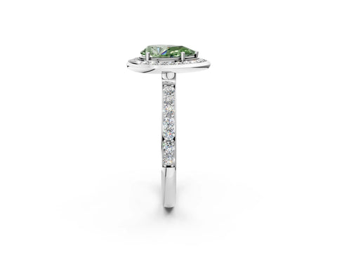 White gold Fancy Green Pear Cut Diamond Halo Ring with Bezel Frame and Pavé Band_2