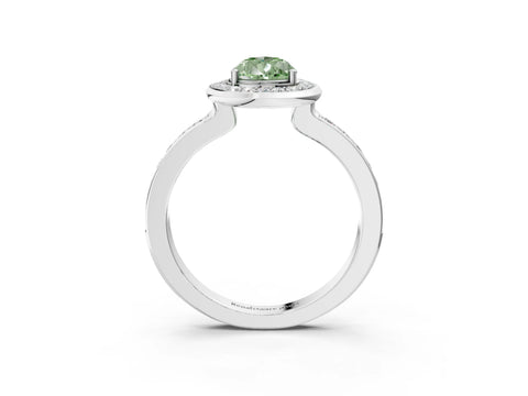 White gold Fancy Green Pear Cut Diamond Halo Ring with Bezel Frame and Pavé Band_3