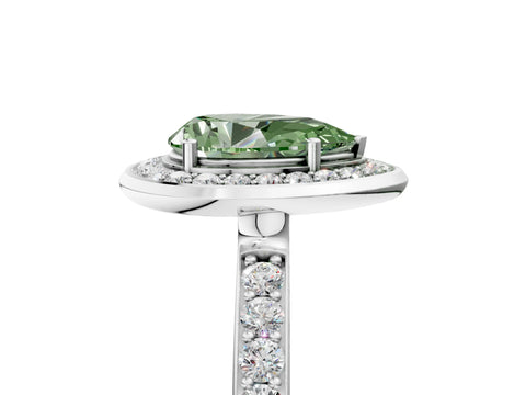 White gold Fancy Green Pear Cut Diamond Halo Ring with Bezel Frame and Pavé Band_5