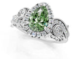White gold Fancy Green Pear Cut Diamond Halo Ring with Milgrain Pavé Band and Four-Prong Setting_67