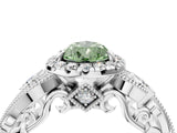 White gold Fancy Green Pear Cut Diamond Halo Ring with Milgrain Pavé Band and Four-Prong Setting_70