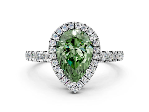 White gold Fancy Green Pear Cut Diamond Halo Ring with Pavé Band and Four-Prong Setting_12