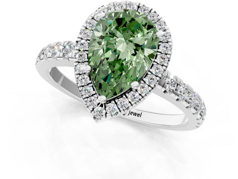 White gold Fancy Green Pear Cut Diamond Halo Ring with Pavé Band and Four-Prong Setting_13