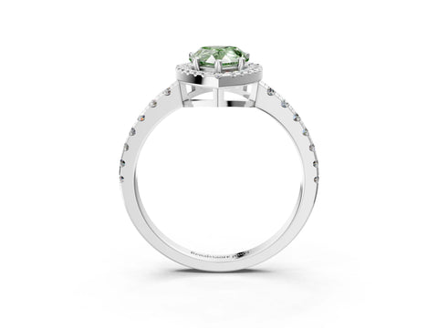White gold Fancy Green Pear Cut Diamond Halo Ring with Pavé Band and Four-Prong Setting_15