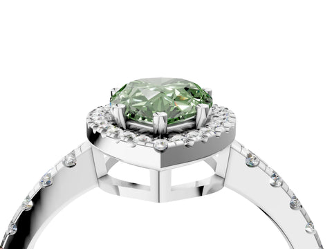 White gold Fancy Green Pear Cut Diamond Halo Ring with Pavé Band and Four-Prong Setting_16