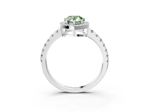 White gold Fancy Green Pear Cut Diamond Halo Ring with Pavé Band and Four-Prong Setting_3