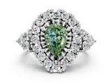 White gold Fancy Green Pear Cut Diamond Halo Ring with Pavé Band and Four-Prong Setting_78