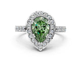 White gold Fancy Green Pear Cut Diamond Halo Ring with Pavé Band and Prong Setting_12