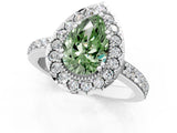 White gold Fancy Green Pear Cut Diamond Halo Ring with Pavé Band and Prong Setting_13