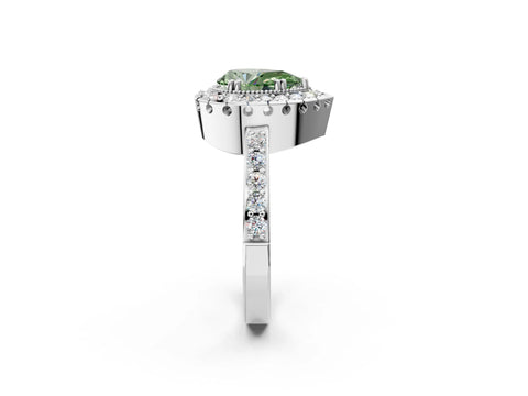 White gold Fancy Green Pear Cut Diamond Halo Ring with Pavé Band and Prong Setting_14