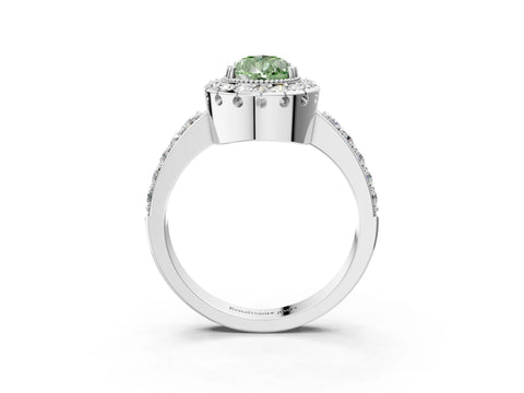 White gold Fancy Green Pear Cut Diamond Halo Ring with Pavé Band and Prong Setting_15