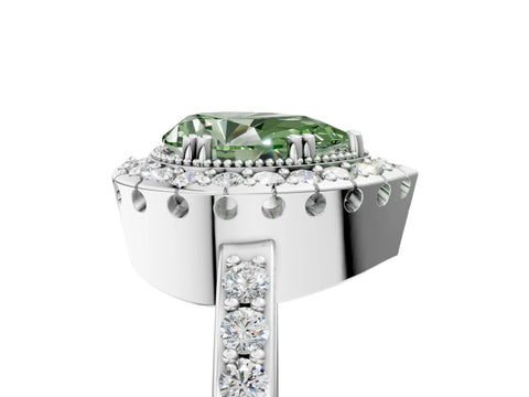 White gold Fancy Green Pear Cut Diamond Halo Ring with Pavé Band and Prong Setting_17