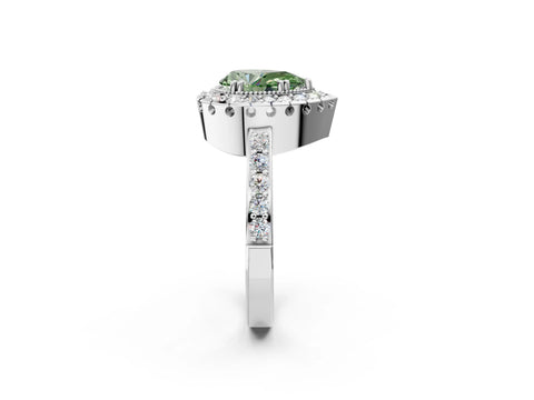 White gold Fancy Green Pear Cut Diamond Halo Ring with Pavé Band and Prong Setting_2
