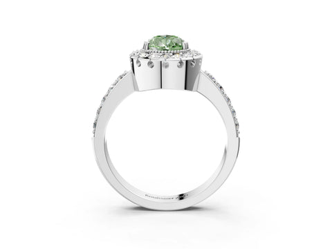 White gold Fancy Green Pear Cut Diamond Halo Ring with Pavé Band and Prong Setting_3