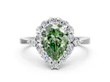 White gold Fancy Green Pear Cut Diamond Halo Ring with Pear Side Stones and Prong Setting_92