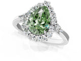 White gold Fancy Green Pear Cut Diamond Halo Ring with Pear Side Stones and Prong Setting_93