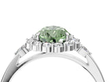White gold Fancy Green Pear Cut Diamond Halo Ring with Pear Side Stones and Prong Setting_95