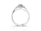 White gold Fancy Green Pear Cut Diamond Halo Ring with Pear Side Stones and Prong Setting_95