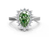 White gold Fancy Green Pear  Cut Diamond Halo Ring with Round Brilliant Halo and Solitaire Band_84