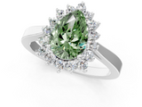 White gold Fancy Green Pear  Cut Diamond Halo Ring with Round Brilliant Halo and Solitaire Band_86