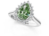 White gold Fancy Green Pear  Cut Diamond Halo Ring with Solitaire Band and Prong Setting_53