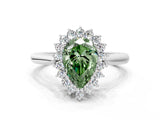 White gold Fancy Green Pear  Cut Diamond Halo Ring with Solitaire Band and Prong Setting_53