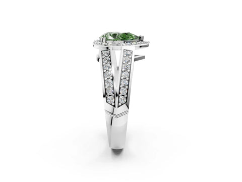 White gold Fancy Green Pear Cut Diamond Halo Ring with Split Shank Pavé Band and Four-Prong Setting_14