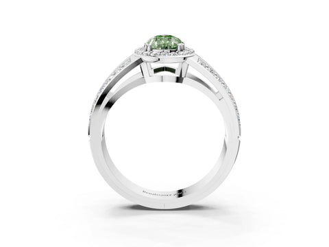 White gold Fancy Green Pear Cut Diamond Halo Ring with Split Shank Pavé Band and Four-Prong Setting_15