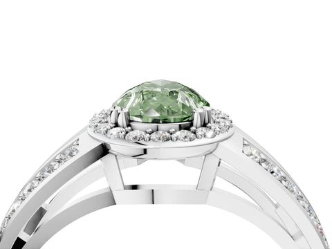 White gold Fancy Green Pear Cut Diamond Halo Ring with Split Shank Pavé Band and Four-Prong Setting_16