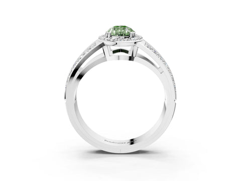 White gold Fancy Green Pear Cut Diamond Halo Ring with Split Shank Pavé Band and Four-Prong Setting_21