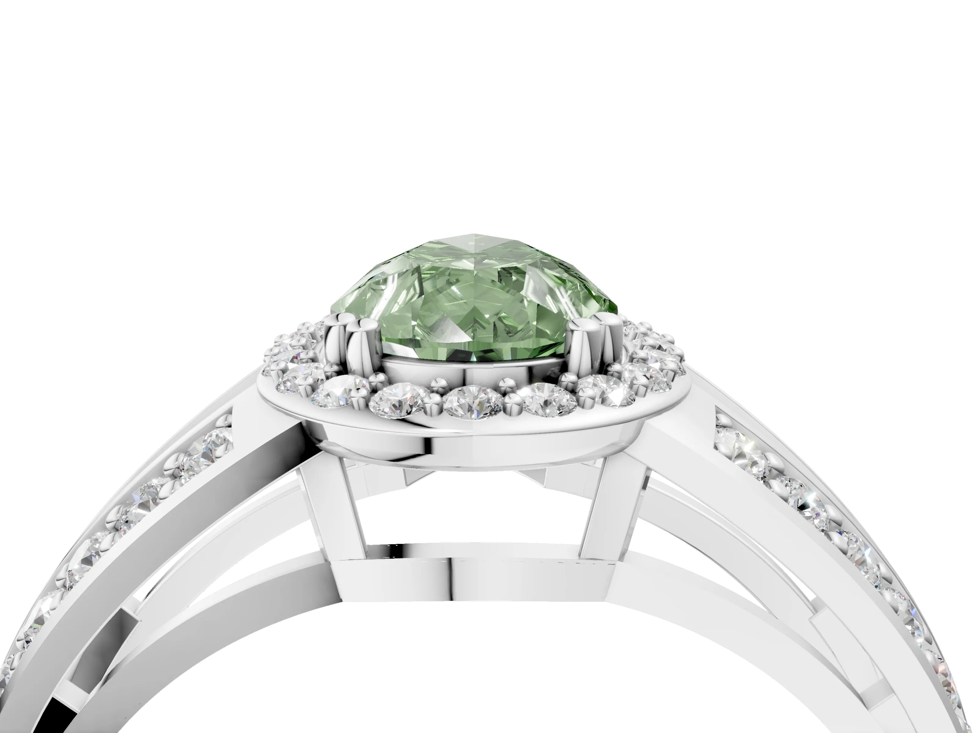 White gold Fancy Green Pear Cut Diamond Halo Ring with Split Shank Pavé Band and Four-Prong Setting_22