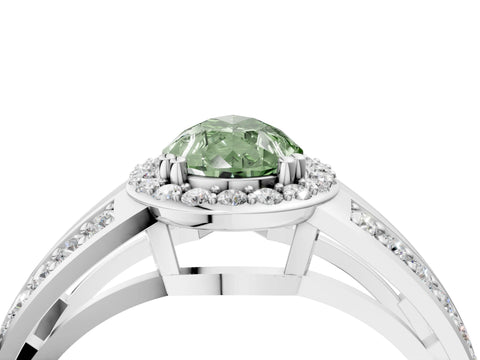 White gold Fancy Green Pear Cut Diamond Halo Ring with Split Shank Pavé Band and Four-Prong Setting_22