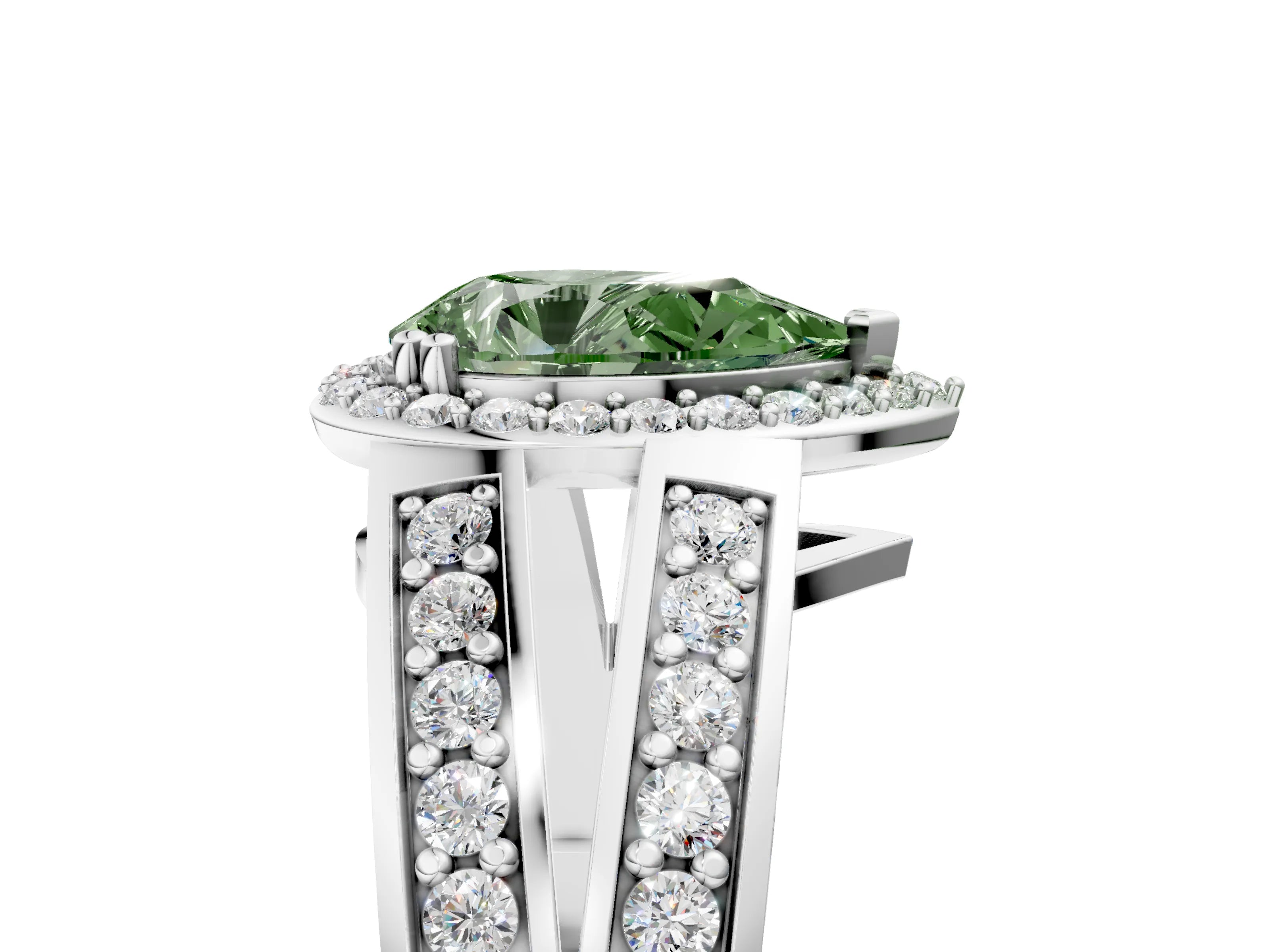 White gold Fancy Green Pear Cut Diamond Halo Ring with Split Shank Pavé Band and Four-Prong Setting_23
