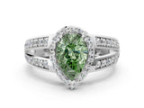White gold Fancy Green Pear Cut Diamond Halo Ring with Split Shank Pavé Band and Four-Prong Setting_33