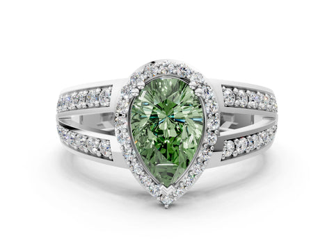 White gold Fancy Green Pear Cut Diamond Halo Ring with Split Shank Pavé Band and Four-Prong Setting_33