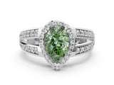 White gold Fancy Green Pear Cut Diamond Halo Ring with Split Shank Pavé Band and Four-Prong Setting_36