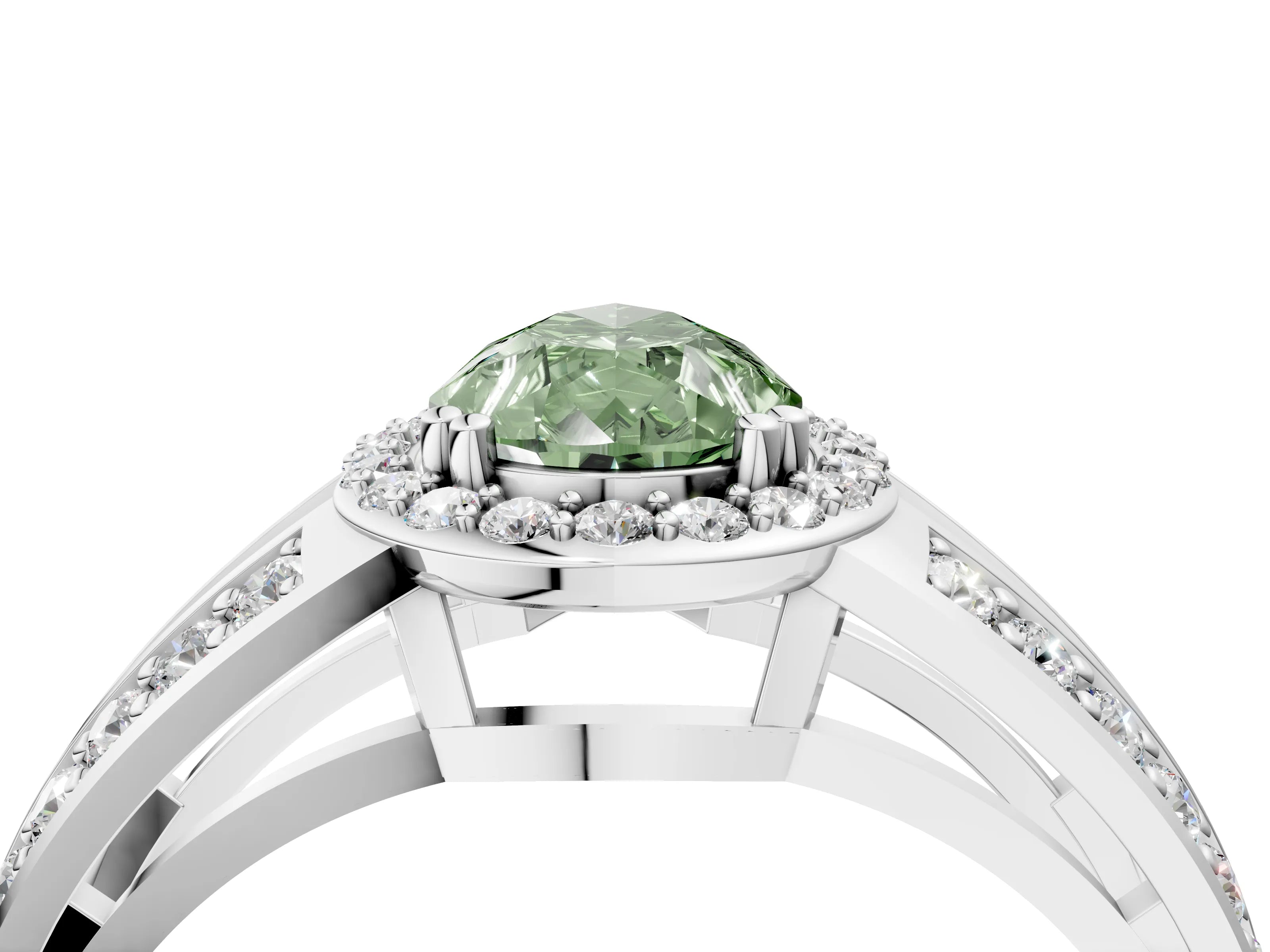 White gold Fancy Green Pear Cut Diamond Halo Ring with Split Shank Pavé Band and Four-Prong Setting_37