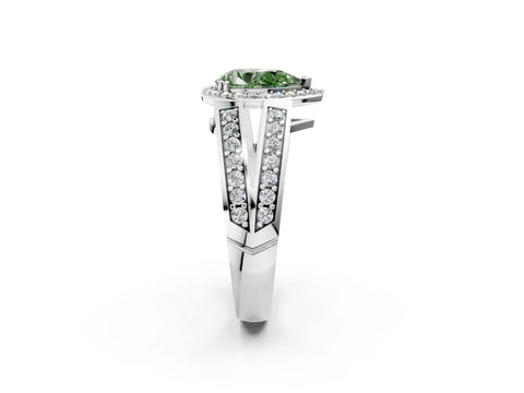 White gold Fancy Green Pear Cut Diamond Halo Ring with Split Shank Pavé Band and Four-Prong Setting_38