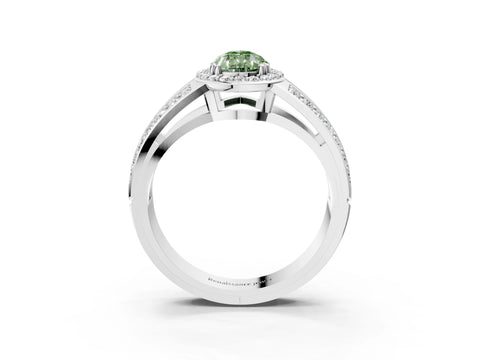 White gold Fancy Green Pear Cut Diamond Halo Ring with Split Shank Pavé Band and Four-Prong Setting_39