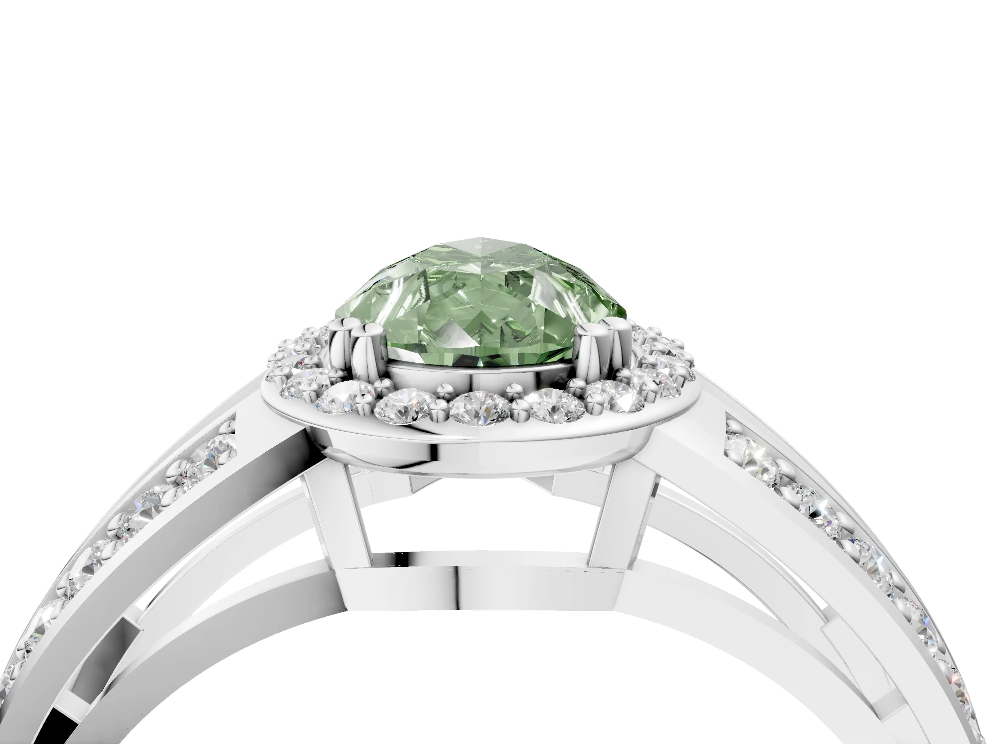 White gold Fancy Green Pear Cut Diamond Halo Ring with Split Shank Pavé Band and Four-Prong Setting_40