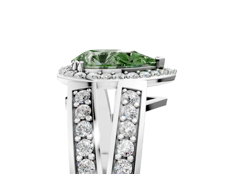 White gold Fancy Green Pear Cut Diamond Halo Ring with Split Shank Pavé Band and Four-Prong Setting_41