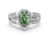 White gold Fancy Green Pear Cut Diamond Halo Ring with Split Shank Pavé Band and Four-Prong Setting_60