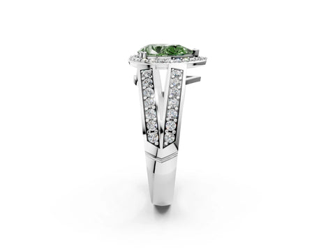 White gold Fancy Green Pear Cut Diamond Halo Ring with Split Shank Pavé Band and Four-Prong Setting_62