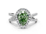 White gold Fancy Green Pear Cut Diamond Halo Ring with Split Shank Pavé Band and Prong Setting_78