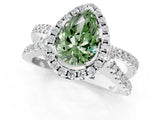 White gold Fancy Green Pear Cut Diamond Halo Ring with Split Shank Pavé Band and Prong Setting_80