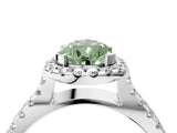 White gold Fancy Green Pear Cut Diamond Halo Ring with Split Shank Pavé Band and Prong Setting_82
